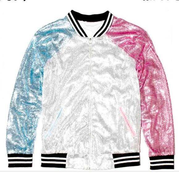 New Just Drew Custom Sequins Bomber Jacket Small - Picture 1 of 12